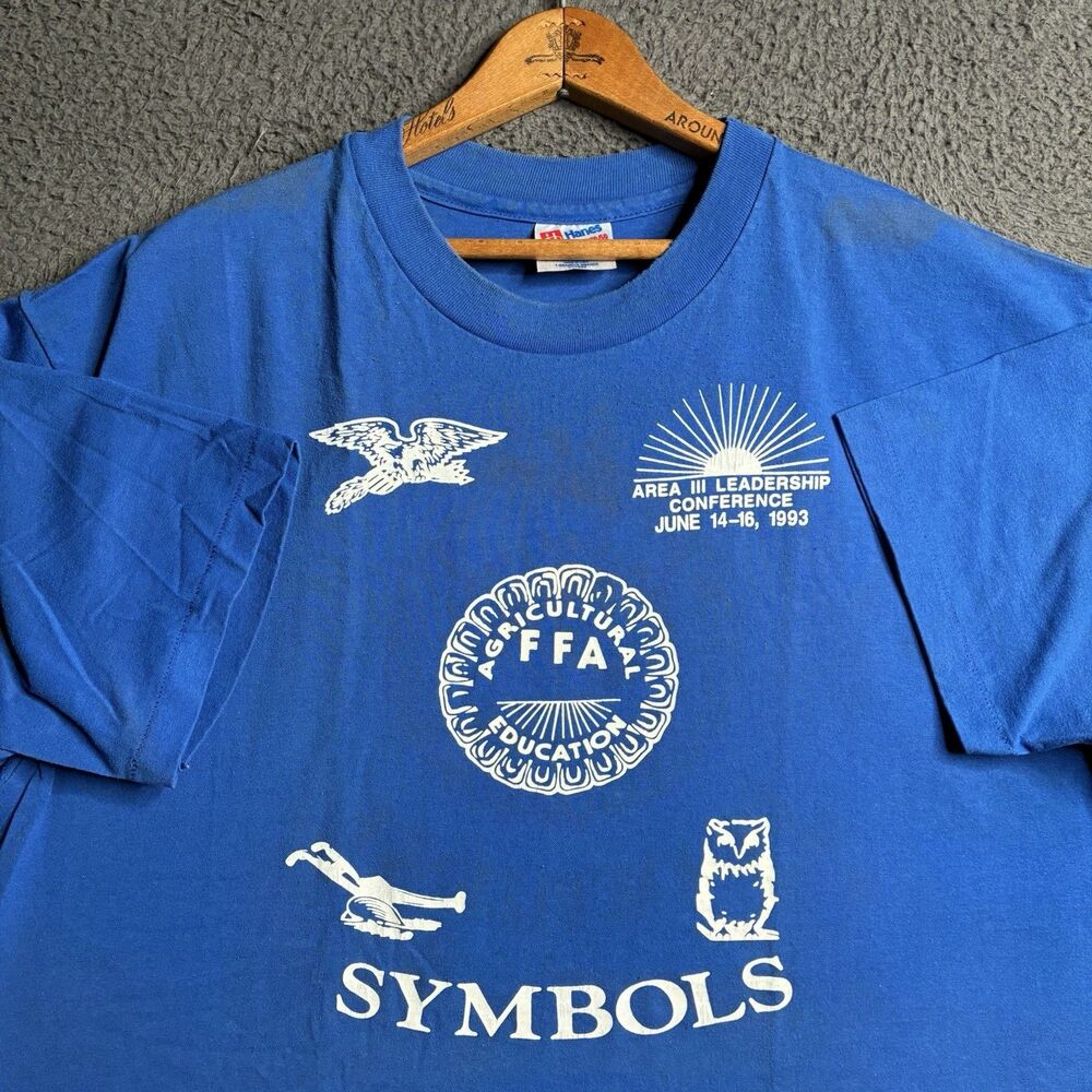 VTG 90s FFA T-Shirt Blue Short Sleeve Graphic Sun Faded Men XL USA Single Stitch